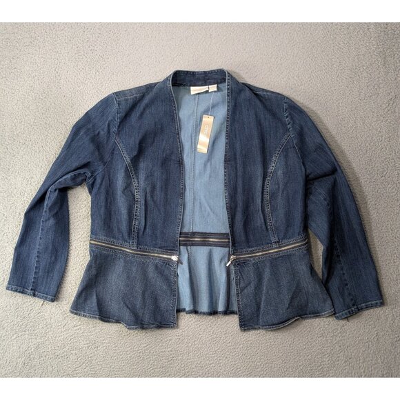 Chico's Jackets & Blazers - Chicos Denim Peplum Jacket Womens 3 XL Blue Riverside Open Front Convertible Zip